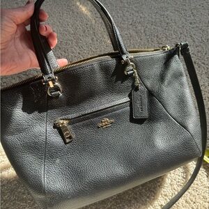 Coach Black Leather Crossbody Tote Bag with Gold Accents